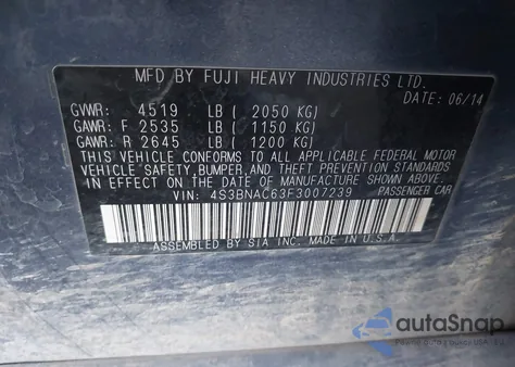 2015 Subaru Legacy 2.5I Premium z USA, uszkodzony, nr VIN 4S3BNAC63F3007239